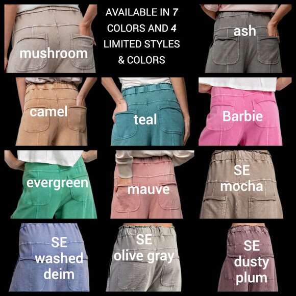 EASEL "Perfect Cargo" Terry Knit Mineral Washed Flared Leg Pants Raw Seams, Hems - Picture 13 of 15